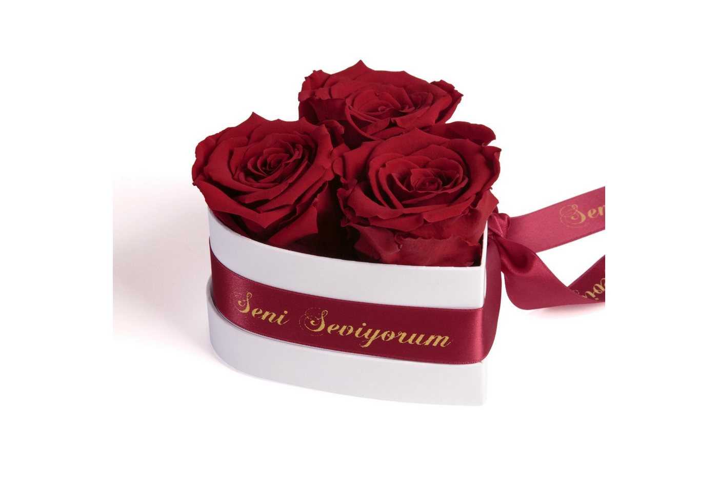 Kunstblume Seni Seviyorum Infinity Rosenbox Herz 3 echte Rosen konserviert Rose, ROSEMARIE SCHULZ Heidelberg, Höhe 10 cm, echte Rosen lang haltbar von ROSEMARIE SCHULZ Heidelberg