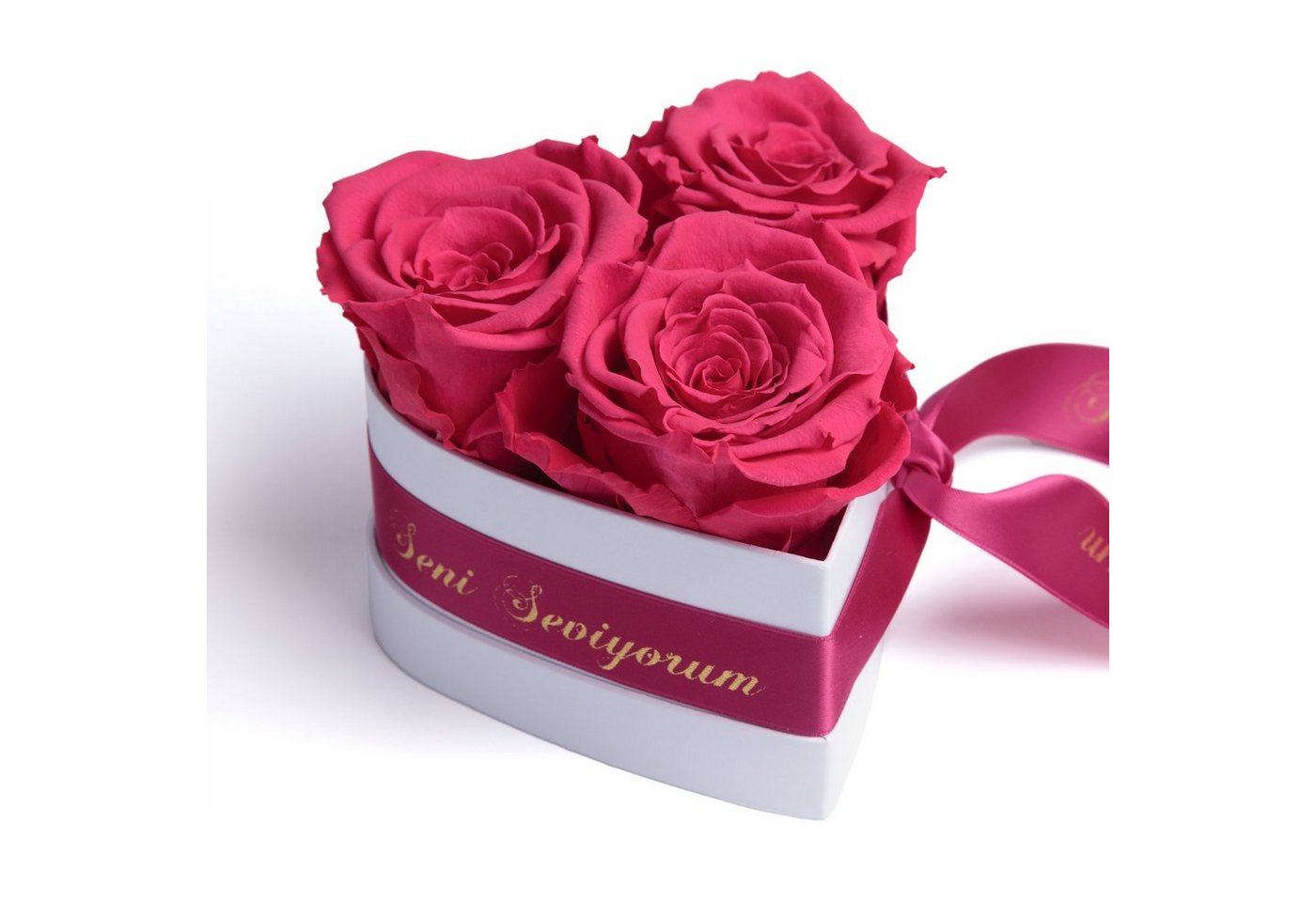 Kunstblume Seni Seviyorum Infinity Rosenbox Herz 3 echte Rosen konserviert Rose, ROSEMARIE SCHULZ Heidelberg, Höhe 10 cm, echte Rosen lang haltbar von ROSEMARIE SCHULZ Heidelberg