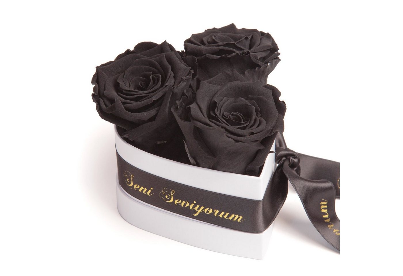 Kunstblume Seni Seviyorum Infinity Rosenbox Herz 3 echte Rosen konserviert Rose, ROSEMARIE SCHULZ Heidelberg, Höhe 10 cm, echte Rosen lang haltbar von ROSEMARIE SCHULZ Heidelberg