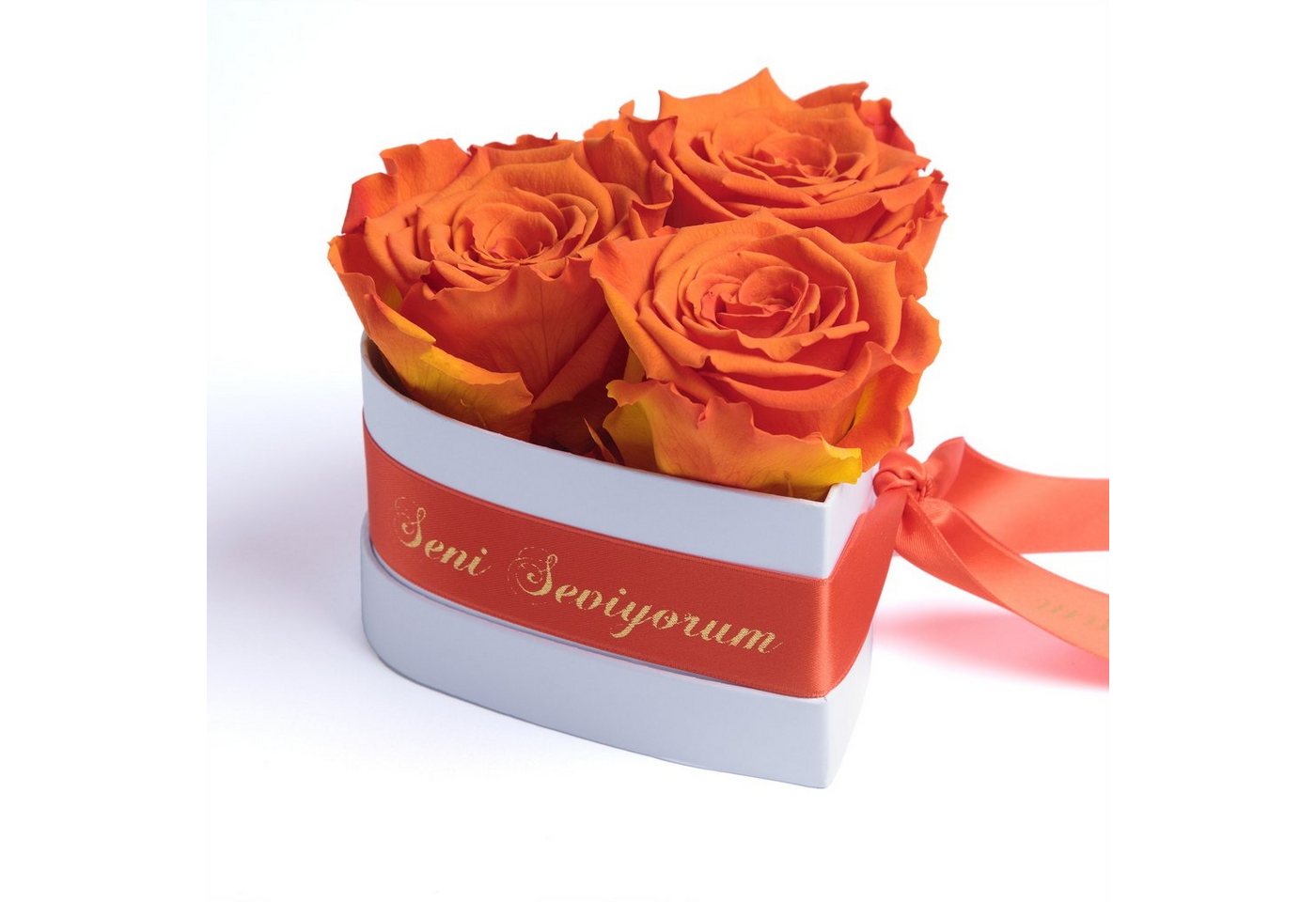 Kunstblume Seni Seviyorum Infinity Rosenbox Herz 3 echte Rosen konserviert Rose, ROSEMARIE SCHULZ Heidelberg, Höhe 10 cm, echte Rosen lang haltbar von ROSEMARIE SCHULZ Heidelberg