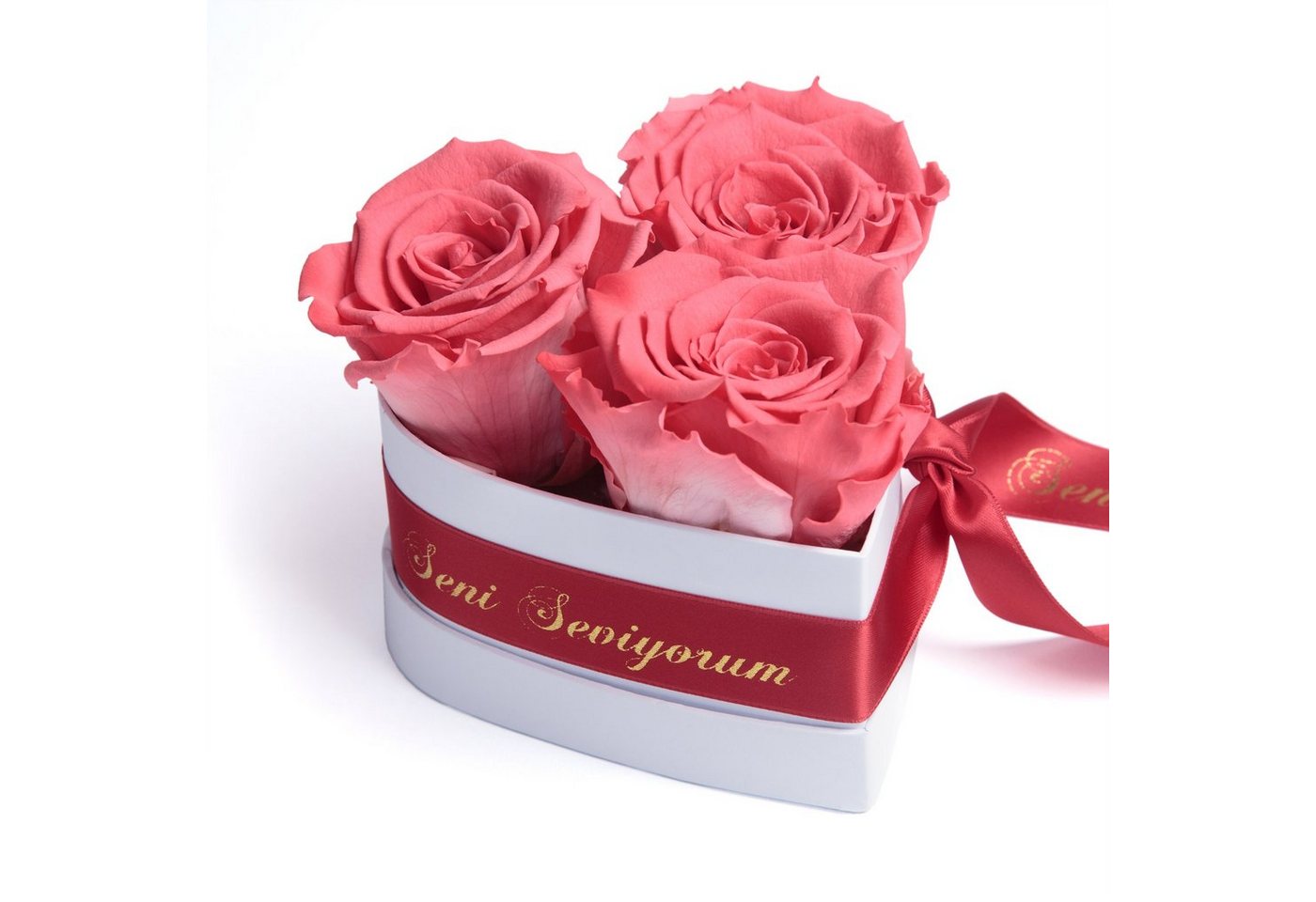 Kunstblume Seni Seviyorum Infinity Rosenbox Herz 3 echte Rosen konserviert Rose, ROSEMARIE SCHULZ Heidelberg, Höhe 10 cm, echte Rosen lang haltbar von ROSEMARIE SCHULZ Heidelberg