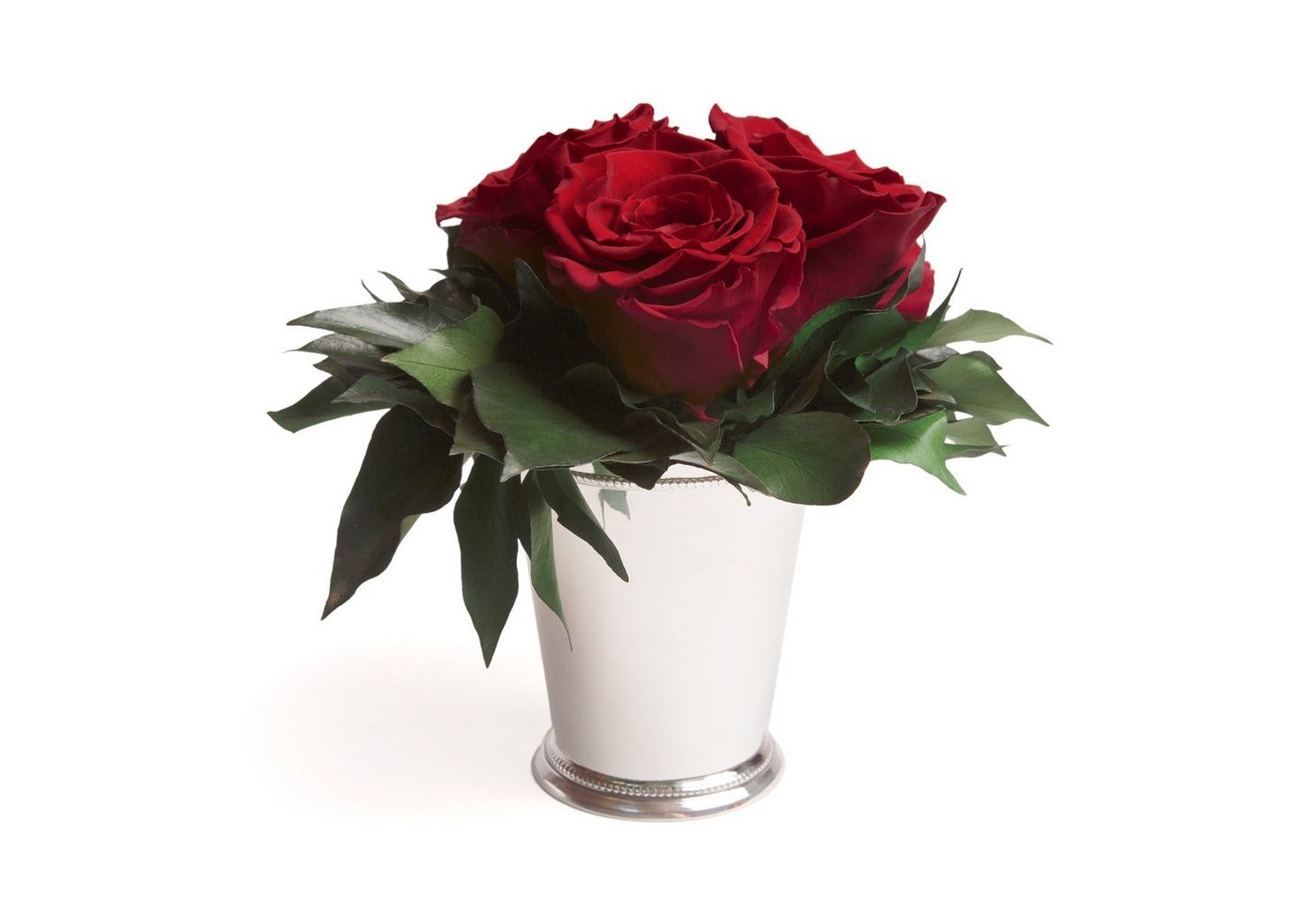 Kunstorchidee 3 Infinity Rosen silberfarbene Vase Wohnzimmer Deko Blumenstrauß Rose, ROSEMARIE SCHULZ Heidelberg, Höhe 15 cm, Rose haltbar bis zu 3 Jahre von ROSEMARIE SCHULZ Heidelberg