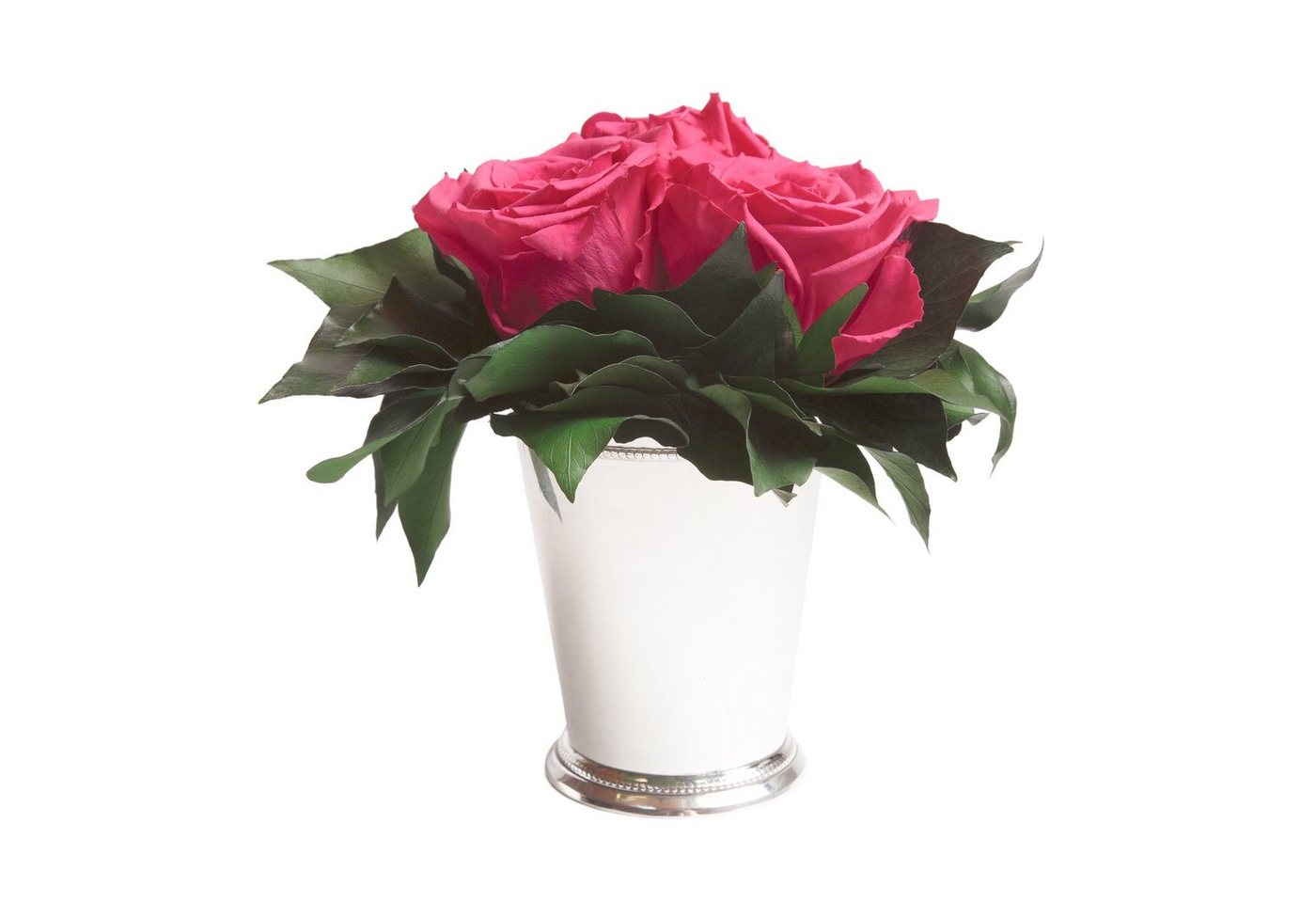 Kunstorchidee 3 Infinity Rosen silberfarbene Vase Wohnzimmer Deko Blumenstrauß Rose, ROSEMARIE SCHULZ Heidelberg, Höhe 15 cm, Rose haltbar bis zu 3 Jahre von ROSEMARIE SCHULZ Heidelberg