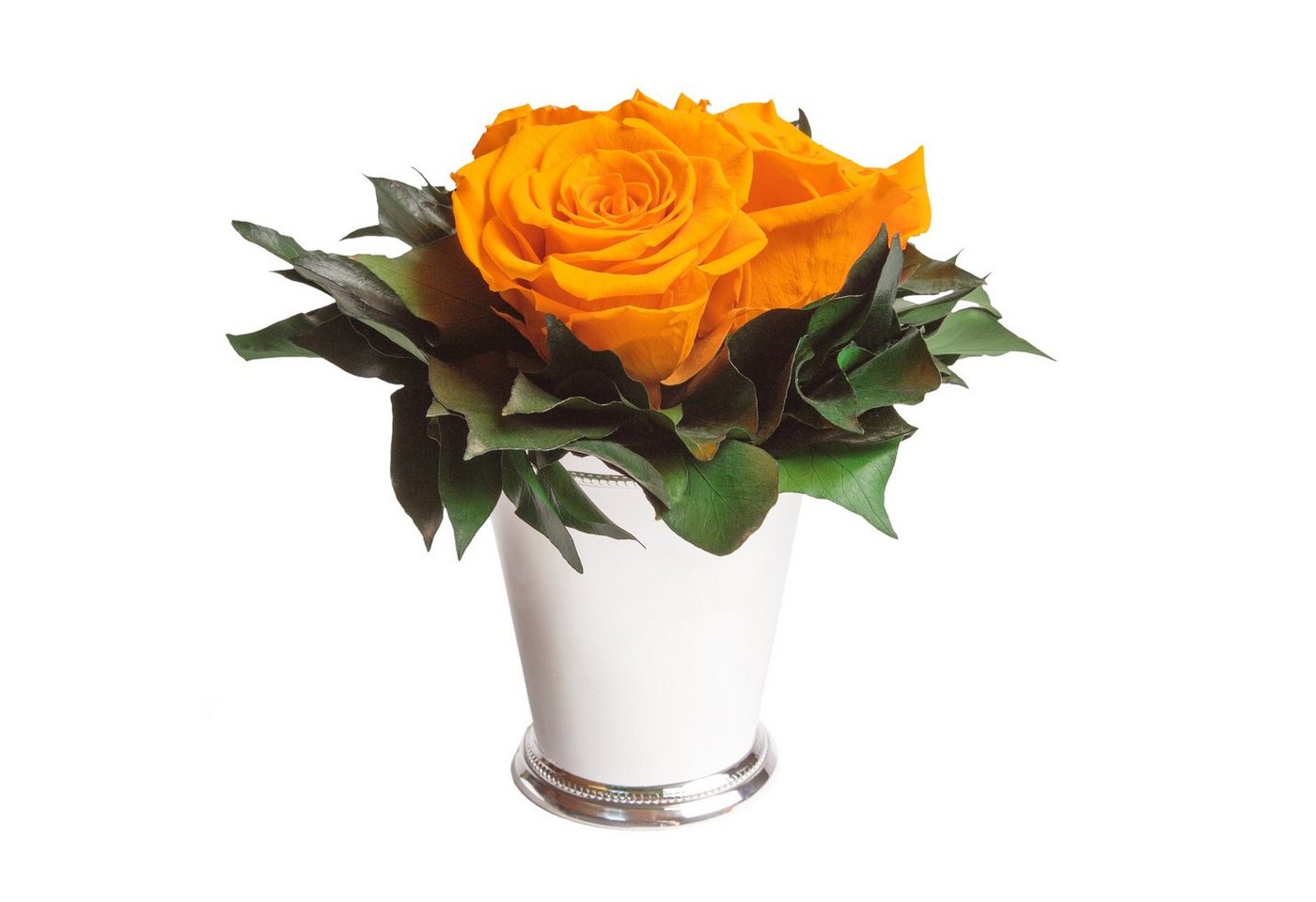 Kunstorchidee 3 Infinity Rosen silberfarbene Vase Wohnzimmer Deko Blumenstrauß Rose, ROSEMARIE SCHULZ Heidelberg, Höhe 15 cm, Rose haltbar bis zu 3 Jahre von ROSEMARIE SCHULZ Heidelberg