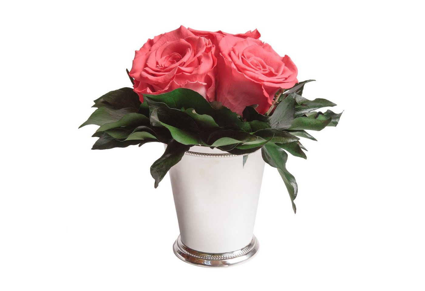 Kunstorchidee 3 Infinity Rosen silberfarbene Vase Wohnzimmer Deko Blumenstrauß Rose, ROSEMARIE SCHULZ Heidelberg, Höhe 15 cm, Rose haltbar bis zu 3 Jahre von ROSEMARIE SCHULZ Heidelberg