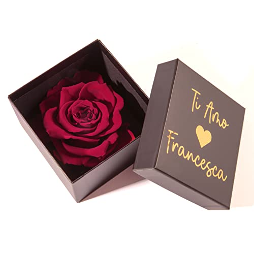 ROSEMARIE SCHULZ Heidelberg 1 dunkelrote Infinity Rose konserviert 8,5x8,5 cm haltbar 3 Jahre personalisierbare Rosenbox (Dunkelrot, Personalisiert) von ROSEMARIE SCHULZ Heidelberg