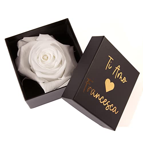 ROSEMARIE SCHULZ Heidelberg 1 weiße Infinity Rose konserviert 8,5x8,5 cm haltbar 3 Jahre personalisierbare Rosenbox (Weiß, Personalisiert) von ROSEMARIE SCHULZ Heidelberg