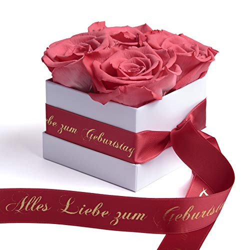 ROSEMARIE SCHULZ Heidelberg Alles Liebe zum Geburtstag - Weiße Rosenbox mit Infinity Rosen haltbar 3 Jahre - Geburtstag Geschenke für Mama und Freundin (Alles Liebe zum Geburtstag, Weiß-Koral) von ROSEMARIE SCHULZ Heidelberg