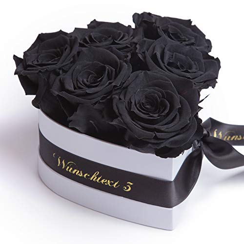 ROSEMARIE SCHULZ Heidelberg Blumenherz Infinity Rosenbox in Herzform konservierte Rosen Geschenk für Frauen (Wunschtext, Schwarz) von ROSEMARIE SCHULZ Heidelberg