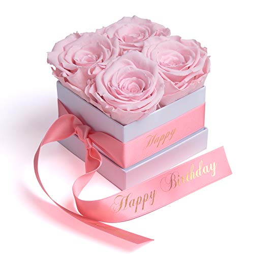 ROSEMARIE SCHULZ Heidelberg Flowerbox Happy Birthday - Rosenbox Weiß mit Infinity Rosen haltbar 3 Jahre - Geburtstagsgeschenk für Frauen (Happy Birthday, Weiß-Rosa) von ROSEMARIE SCHULZ Heidelberg