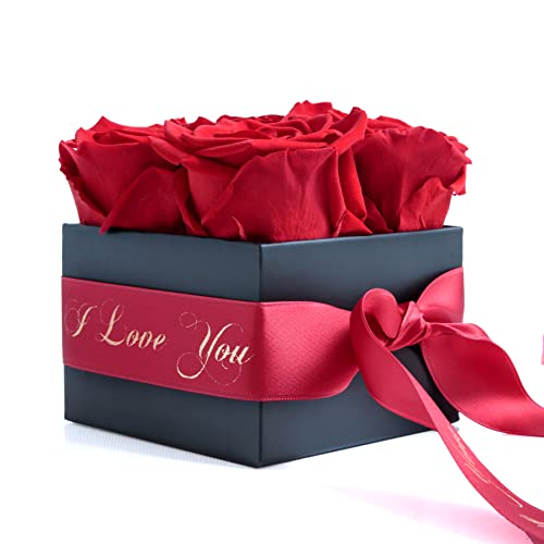 ROSEMARIE SCHULZ Heidelberg I Love You Box - Infinity Rosenbox 4 echte rote Rosen haltbar 3 Jahre 8,5 x 8,5 cm - (I Love You, Rot) von ROSEMARIE SCHULZ Heidelberg