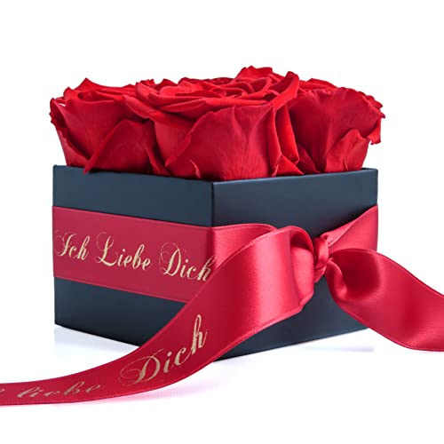 ROSEMARIE SCHULZ Heidelberg Ich Liebe Dich Geschenk für sie - Infinity Rosenbox 4 echte Rosen haltbar 3 Jahre 8,5 x 8,5 cm - Liebe Dich, Rot von ROSEMARIE SCHULZ Heidelberg