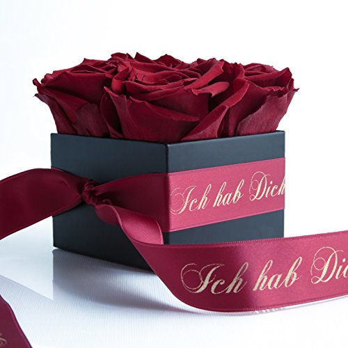 ROSEMARIE SCHULZ Heidelberg Ich hab Dich lieb Geschenkbox - Infinity Rosenbox dunkelrote echte Rosen haltbar 3 Jahre 8,5 x 8,5 cm - Geschenk für Frauen Valentinstag (Ich hab Dich lieb, Dunkelrot) von ROSEMARIE SCHULZ Heidelberg