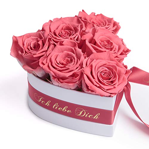 ROSEMARIE SCHULZ Heidelberg Infinity Herz Rosenbox Ich Liebe Dich - 6 korall-rote Rosen konserviert 15x10cm - Valentinstag für Sie Rose Geschenk für Freundin (Korall, Medium) von ROSEMARIE SCHULZ Heidelberg