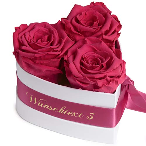 ROSEMARIE SCHULZ Heidelberg Infinity Rosenbox Herz - 10x12cm 3 konservierte Rosen haltbar 3 Jahre Frauen - Beste Freundin Geschenke (Wunschtext, Pink) von ROSEMARIE SCHULZ Heidelberg