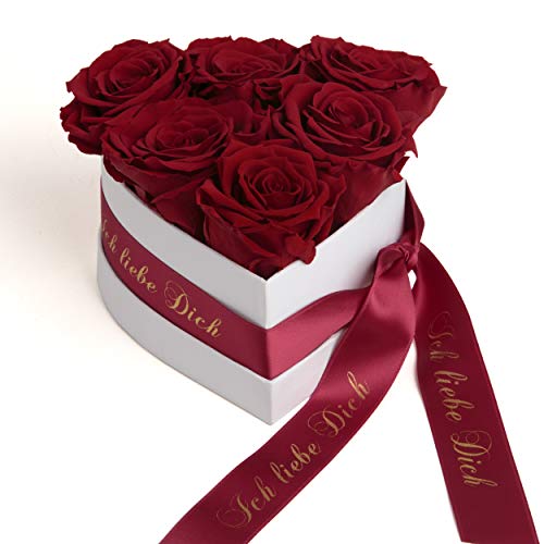 ROSEMARIE SCHULZ Heidelberg Infinity Rosenbox Herz Ich Liebe Dich - 10x15cm 6 ewige Rosen Dunkelrot (Burgundy, Medium) von ROSEMARIE SCHULZ Heidelberg