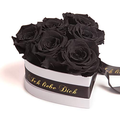 ROSEMARIE SCHULZ Heidelberg Infinity Rosenbox Herz - 6 konservierte Rosen schwarz 10x15cm Geschenk für Ihn und Sie Valentinstag (Schwarz, Medium) von ROSEMARIE SCHULZ Heidelberg