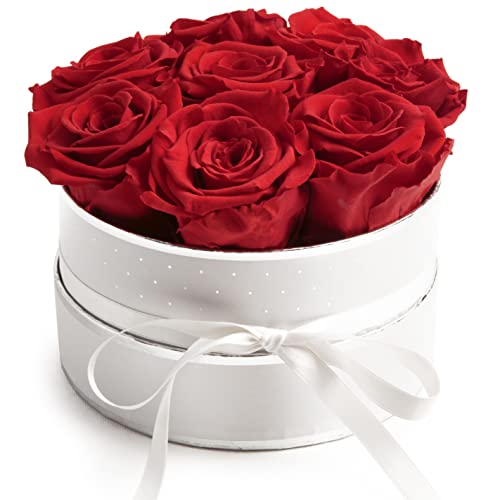 ROSEMARIE SCHULZ Heidelberg Infinity Rosenbox rund - Flowerbox 8 echte Rosen haltbar 3 Jahre Durchmesser 15 cm - Geschenk für Frauen (Medium, Weiß-Rot) von ROSEMARIE SCHULZ Heidelberg