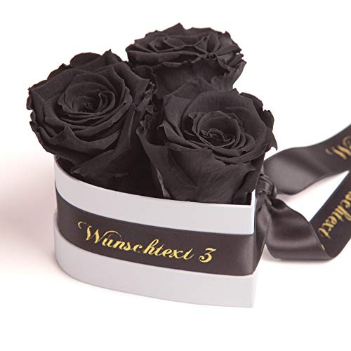 Infinity Rosenbox Herz Widmung personalisiert - 3 schwarze Rosen in Box 10x12cm haltbar 3 Jahre - persönliche Frauen Geschenke Rosemarie Schulz Heidelberg (Wunschtext, Schwarz) von ROSEMARIE SCHULZ Heidelberg