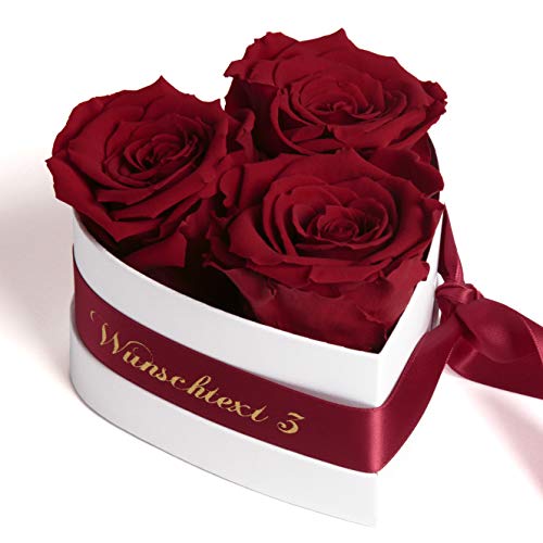 ROSEMARIE SCHULZ Heidelberg Infinity Rosenbox Herz Wunschtext personalisiert - 3 ewige Rosen dunkelrot in Box 10x12cm haltbar 3 Jahre - persönliche Geschenk Freundin (Wunschtext, Burgundy) von ROSEMARIE SCHULZ Heidelberg