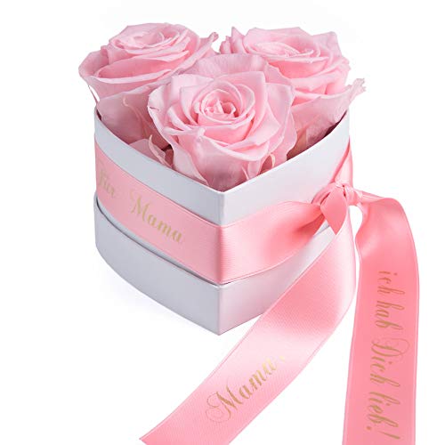 ROSEMARIE SCHULZ Heidelberg Rosenbox Herzform Geschenk zum Muttertag Blumen 3 konservierte Rosen Satinband und Spruch (Rosa, 3 Rosen Mama, ich hab Dich lieb) von ROSEMARIE SCHULZ Heidelberg