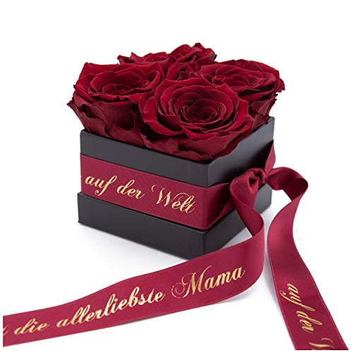 ROSEMARIE SCHULZ Heidelberg Rosenbox 4 ewige Rosen haltbar 3 Jahre Widmung allerliebste Mama der Welt - 8,5 x 8,5cm (Du bist die allerliebste Mama auf der Welt, Dunkel Rot) von ROSEMARIE SCHULZ Heidelberg