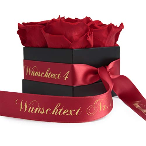 Rosenbox mit Wunschtext 4 infinity Rosen haltbar 3 Jahre - Flowerbox personalisiert (Rot) von ROSEMARIE SCHULZ Heidelberg