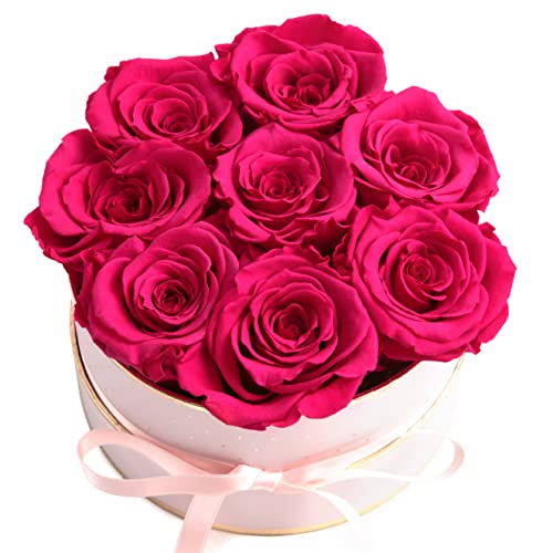 ROSEMARIE SCHULZ Heidelberg Rosenbox rosa rund Infinity Rosen - Flowerbox 8 echte Rosen haltbar 3 Jahre Durchmesser 15 cm - Geschenk für Frauen (Medium, Rosa-Pink) von ROSEMARIE SCHULZ Heidelberg