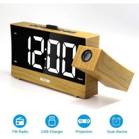 LaBlanc - Deckenprojektions-Radiowecker, Deckenprojektor-Wecker mit Doppelalarm, Radiowecker mit großem Bildschirm, Schlummerfunktion, stufenlose von ROSEMARY