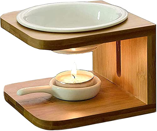 Duftlampe Keramik Bambus,Duftlampen Holz Keramisch Wachsbrenner mit Teelichtlöffel Kerzenhalter Set,Duftöldiffusoren Teelichthalter Aromalampe Luftbefeuchter für Spa Yoga Meditation,Hochzeit von ROSEONE