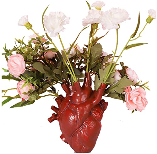 ROSEONE Herzvase Blumentopf Vase Harz,Kreative Harz Skulptur Herz kunstharz Vase Blumentopf Anatomische Herzvase Desktop Heim Dekoration (Rot) von ROSEONE