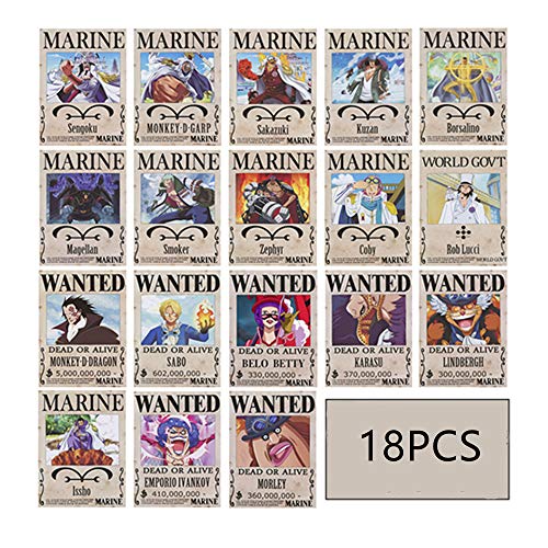 ROSETOR 18 Stück One Piece Wanted Poster 42 cm x 29 cm, New Edition One Piece Pirates Wanted Posters, Admiral World Government von ROSETOR