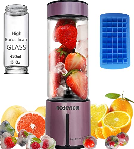 Tragbarer Smoothie-Mixer, ROSEVIEW Glasflasche, Mini-USB-wiederaufladbarer Handshake-Becher, kabelloser persönlicher Smoothie-Maker, Obstmixer von ROSEVIEW