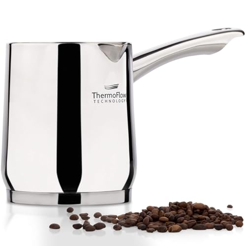 ROSMARINO Edelstahl-Induktions-Mokka-Kanne 300 ml - Moderne Türkische Cezve-Kaffeekanne mit 3-lagigem Stahlboden (300 ml) von ROSMARINO