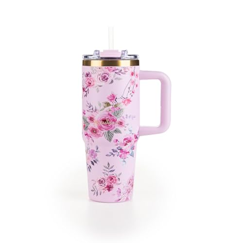 ROSMARINO MegaCup Roses 870ml – Rosa – Doppelwandiger Edelstahl Reisebecher – Auslaufsicher & Wiederverwendbar - Hält 11h Kalt & 7h Warm - BPA-frei von ROSMARINO
