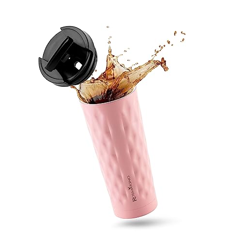 ROSMARINO Reise-Kaffeetasse – Tragbarer doppelwandiger Kaffeebecher, vakuumisoliert – wiederverwendbare Trinkbecher aus Edelstahl – 20,7 x 9 x 9 cm I Rosa, 500 ml von ROSMARINO