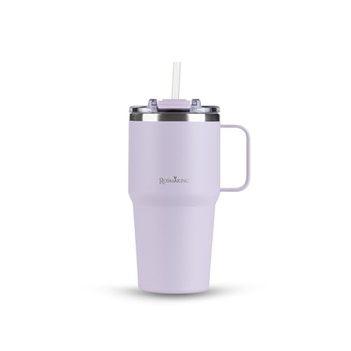 ROSMARINO Thermobecher 580ml Edelstahl Isolierbecher mit Strohhalm | Hält 11h Kalt & 7h Warm | Thermosflasche Auslaufsicher | BPA-frei | Kaffeebecher To Go von ROSMARINO