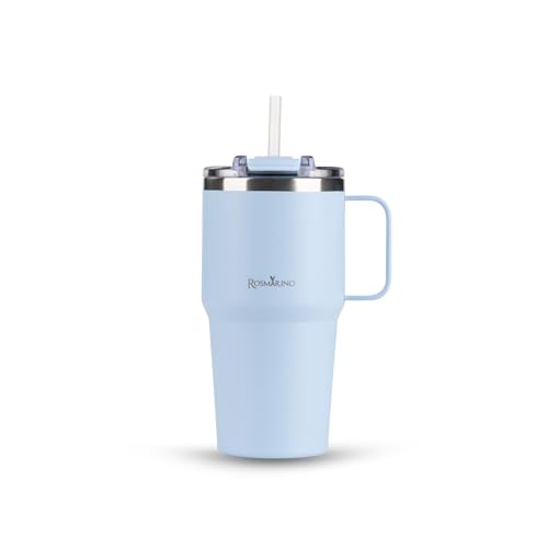 ROSMARINO Thermobecher 580ml Edelstahl Isolierbecher mit Strohhalm | Hält 11h Kalt & 7h Warm | Thermosflasche Auslaufsicher | BPA-frei | Kaffeebecher To Go von ROSMARINO