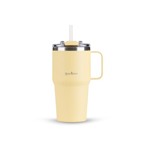 ROSMARINO Thermobecher 580ml Edelstahl Isolierbecher mit Strohhalm | Hält 11h Kalt & 7h Warm | Thermosflasche Auslaufsicher | BPA-frei | Kaffeebecher To Go von ROSMARINO