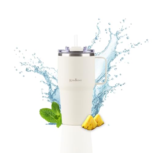 ROSMARINO Thermobecher 580ml Edelstahl Kompakter Isolierbecher | Hält 11h Kalt & 7h Warm | Thermosflasche mit Strohhalm | Auslaufsicher & BPA-frei | Kaffeebecher To Go von ROSMARINO