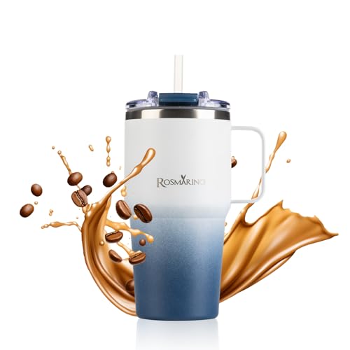 ROSMARINO Thermobecher Ombre 580ml – Blau – Vakuumisolierter Edelstahl Reisebecher – Auslaufsicher & Wiederverwendbar - Hält 11h Kalt & 7h Warm - BPA-frei von ROSMARINO