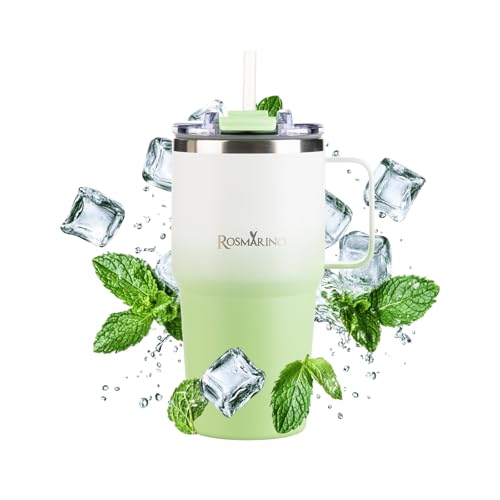 ROSMARINO Thermobecher Ombre 580ml – Grün – Doppelwandiger Edelstahl Reisebecher – Auslaufsicher & Wiederverwendbar - Hält 11h Kalt & 7h Warm - BPA-frei von ROSMARINO