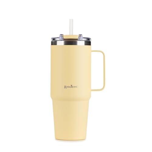 ROSMARINO Thermobecher XL 870ml Edelstahl Isolierbecher mit Strohhalm | Hält 11h Kalt & 7h Warm | Thermosflasche Auslaufsicher | BPA-frei | Kaffeebecher To Go von ROSMARINO