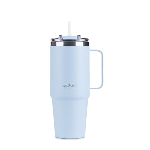ROSMARINO Thermobecher XL 870ml Edelstahl Isolierbecher mit Strohhalm | Hält 11h Kalt & 7h Warm | Thermosflasche Auslaufsicher | BPA-frei | Kaffeebecher To Go von ROSMARINO