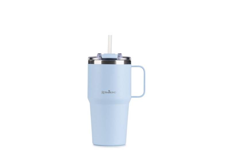 ROSMARINO Thermoflasche Thermobecher Edelstahl auslaufsicher mit Strohhalm und großem Griff von ROSMARINO