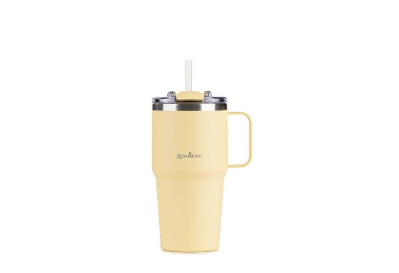 ROSMARINO Thermoflasche Thermobecher Edelstahl auslaufsicher mit Strohhalm und großem Griff von ROSMARINO