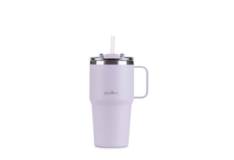 ROSMARINO Thermoflasche Thermobecher Edelstahl auslaufsicher mit Strohhalm und großem Griff von ROSMARINO