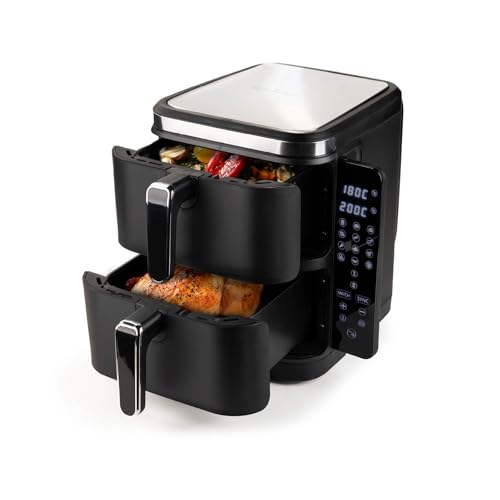 Rosmarino Tower XXL Airfryer 10,4L - Vertikales Design | Doppelkammerfritteuse | 12 Programme | 2800W Hochleistungsmotor | Synchronisationsfunktion | Digitalanzeige | einfache Reinigung von ROSMARINO