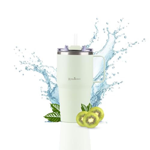 Thermobecher 580ml Edelstahl ROSMARINO | Kompakter Isolierbecher | Hält 11h Kalt & 7h Warm | Thermosflasche mit Strohhalm | Auslaufsicher & BPA-frei | Kaffeebecher To Go von ROSMARINO