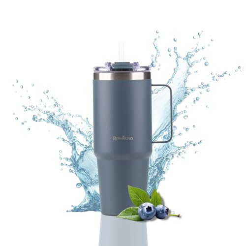 Thermobecher XL 870ml Edelstahl ROSMARINO | Isolierbecher mit Strohhalm | Hält 11h Kalt & 7h Warm | Thermosflasche Auslaufsicher | BPA-frei | Kaffeebecher To Go von ROSMARINO